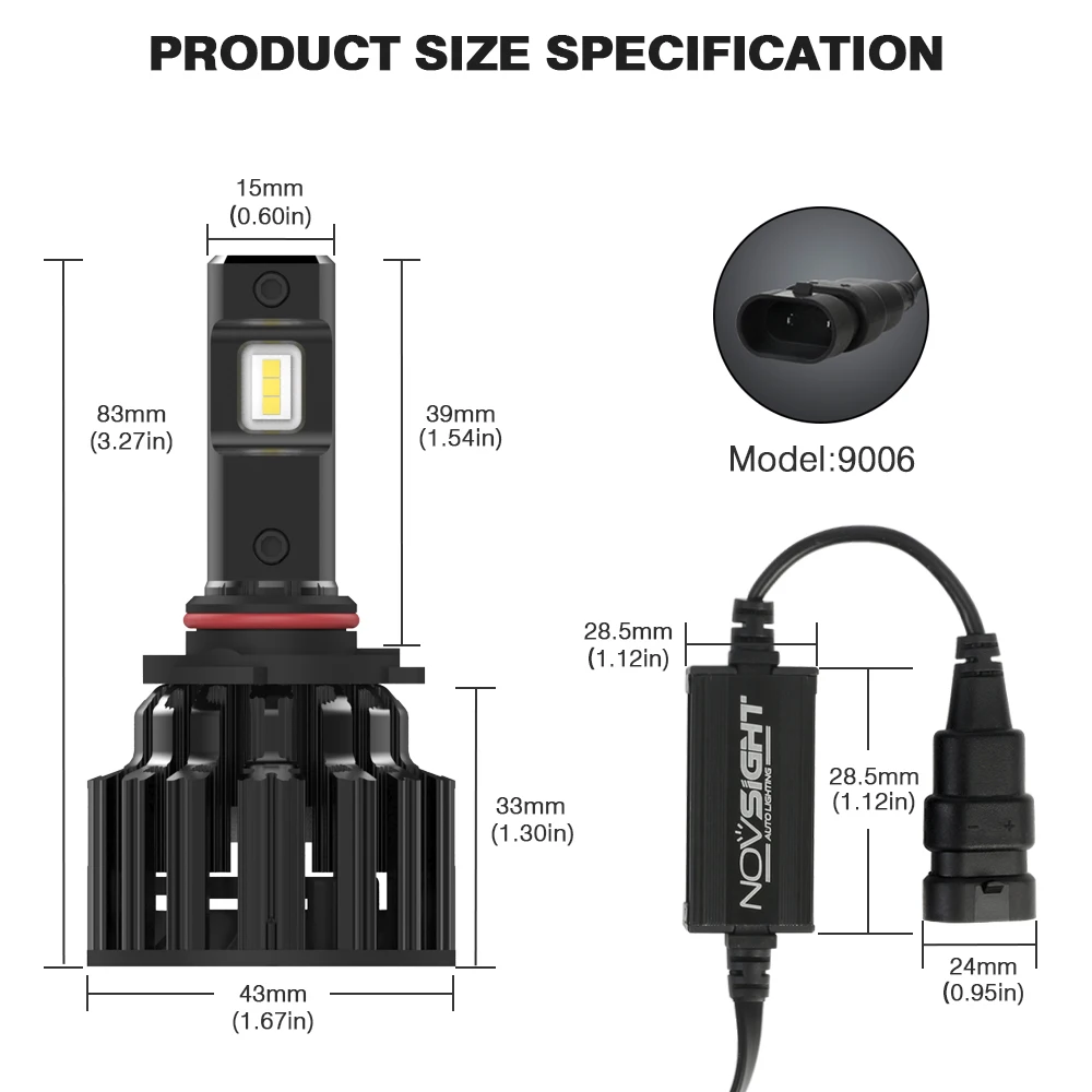 Novsight светодиодные лампы для автомобильных фар H7 H11 HB3/9005 HB4/9006 H4/9003/HB2/короче спереди и длиннее сзади) авто фары 6000 К белого Авто h7 светодиодные лампы светодиодный