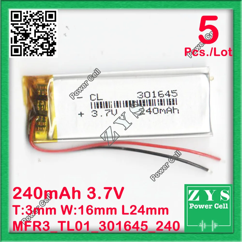 5 pcs./Lot MP3 3.7V 240mAh lithium polymer battery 301645 301545 MP4 remote control airplane model Drone Zone Size:3x16x45mm