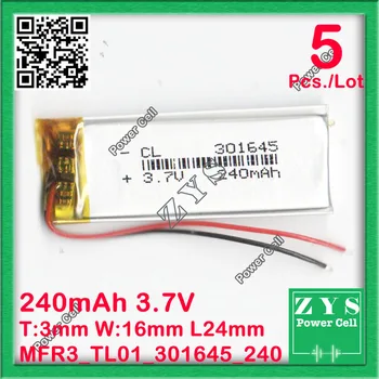 

5 pcs./Lot MP3 3.7V 240mAh lithium polymer battery 301645 301545 MP4 remote control airplane model Drone Zone Size:3x16x45mm