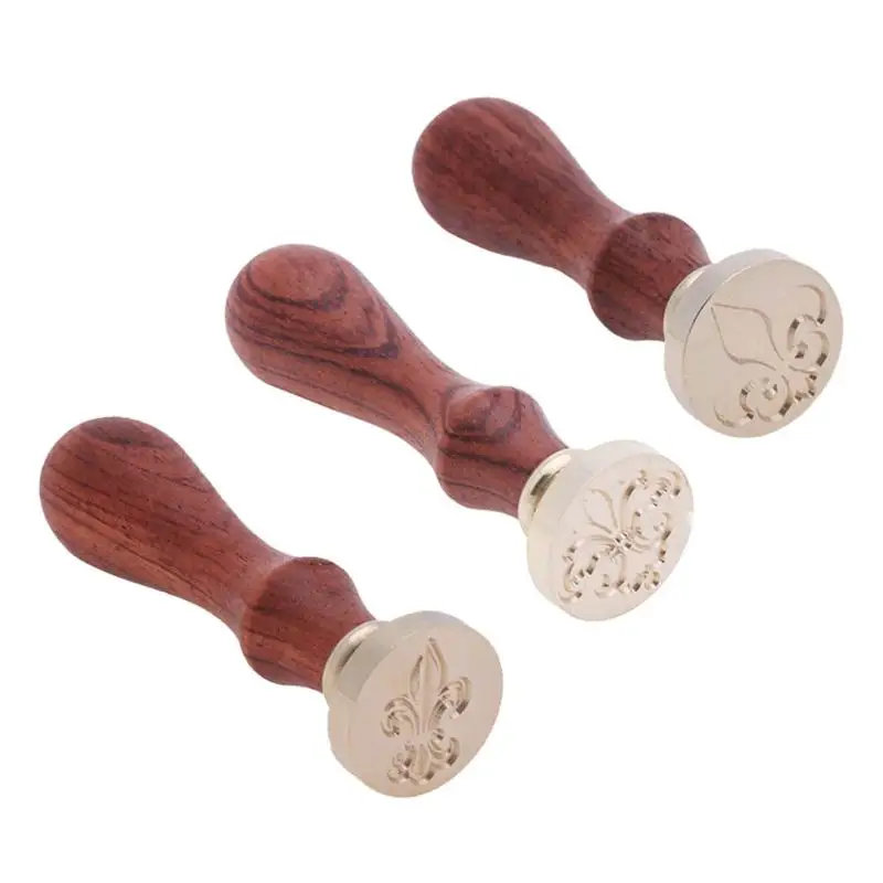 

Retro Lily Pattern Rosewood Handle Sealing Wax Seal Stamp Post Vintage DIY Stamps with Wood Stamp Handle Decorative