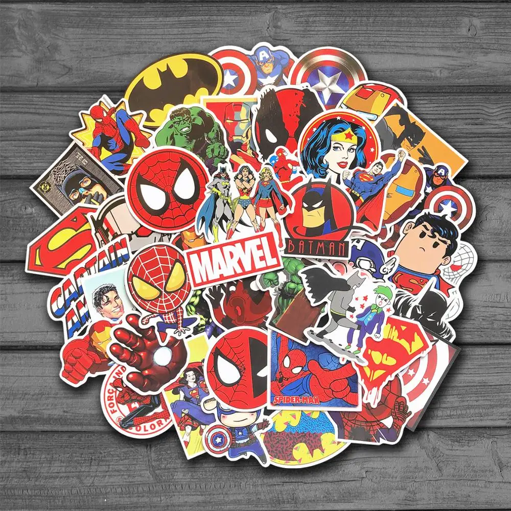 50 Pcs Stickers The MARVEL Avengers Super Hero DC For Car Laptop