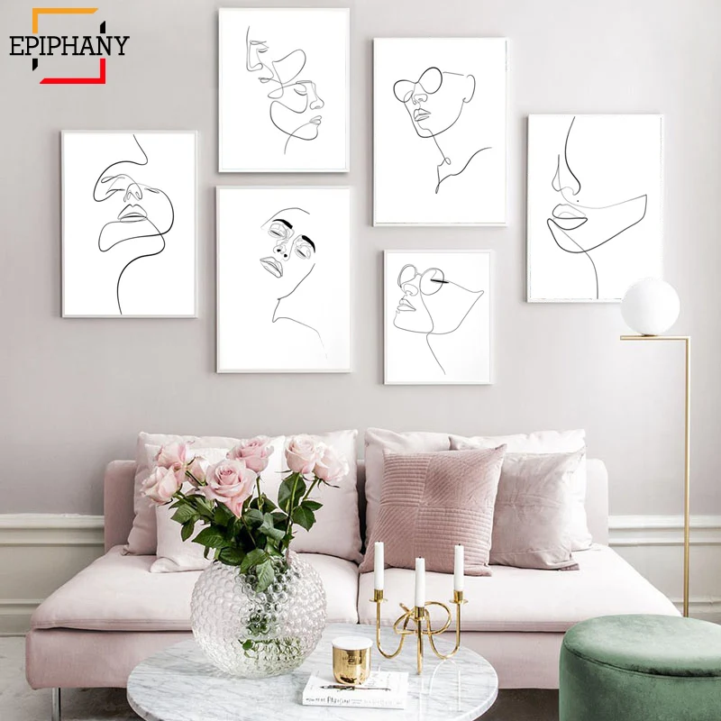 Abstract Female Face Print One Line Drawing Feminine Continuous Lines Minimalist Artwork Modern Wall Art Picture for Living Room