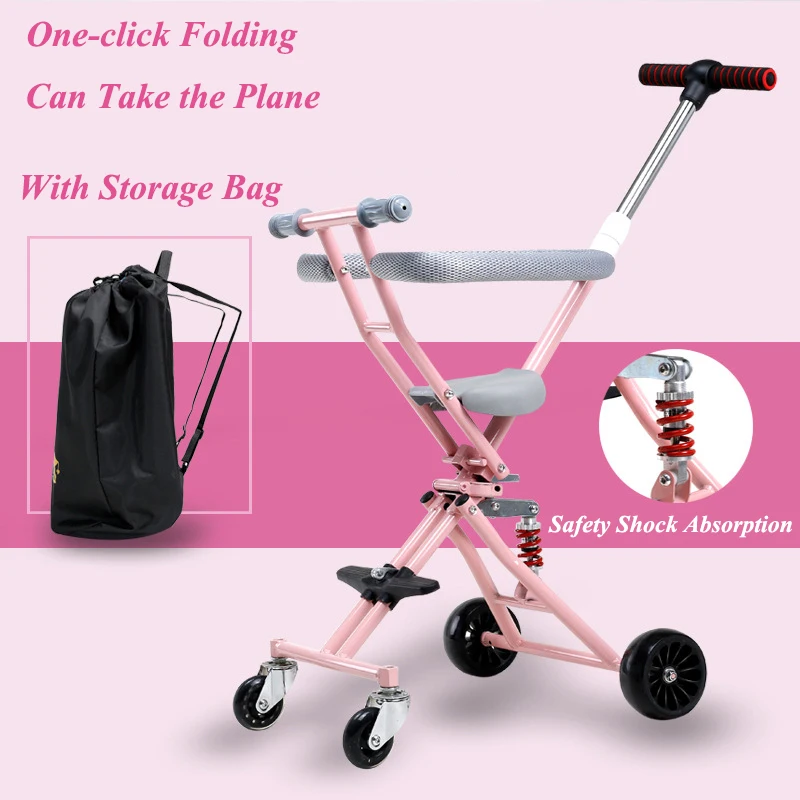 

Infant Shining Baby Trolley 1-4 Years Old Children's Lightweight Trolley Folding Stroller 4 Wheels Trolley With Storage Bag
