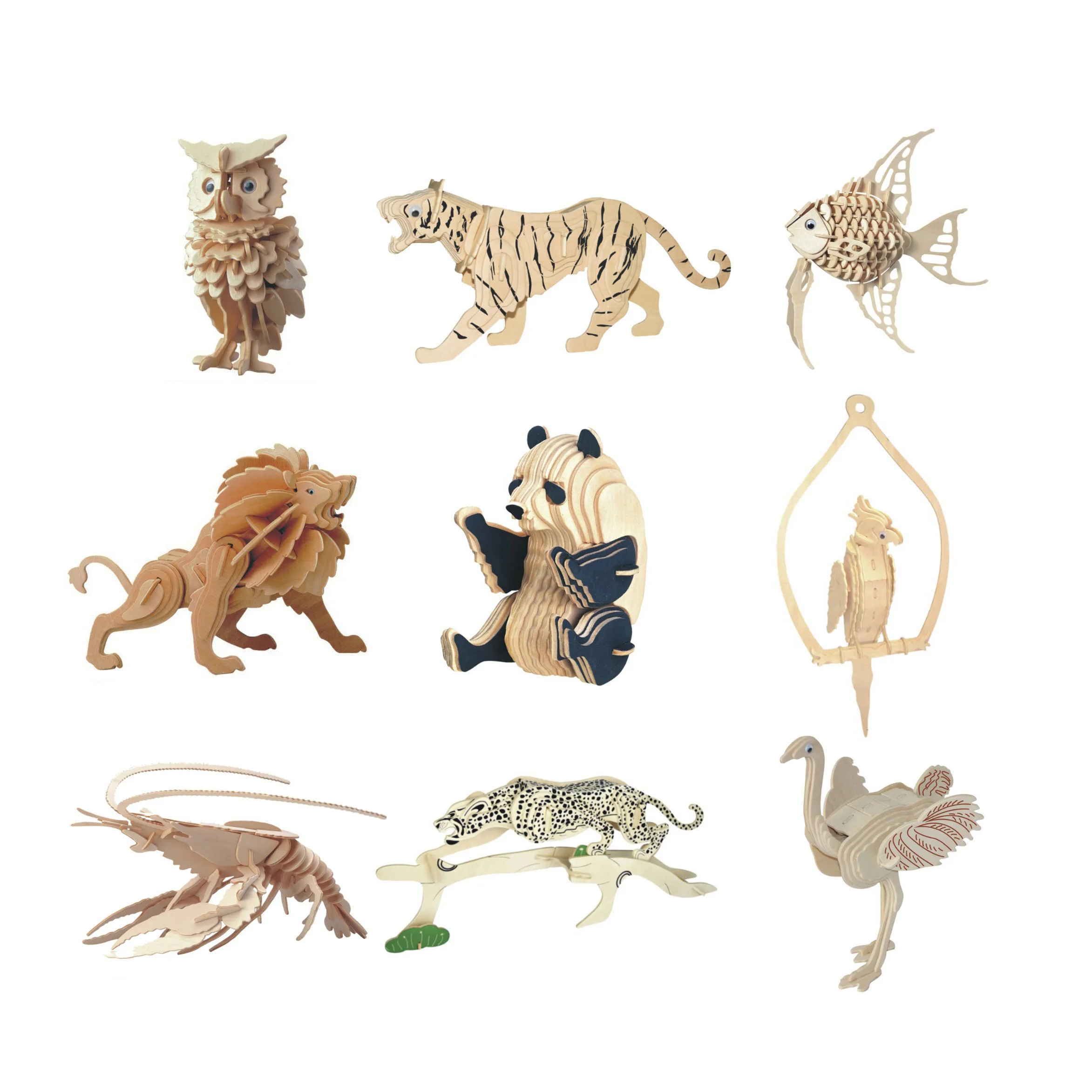 

Chanycore Baby Learning Educational Wooden Toys 3D Puzzle Animal Panda Tiger Lion Leopard Owl Fish Ostrich Kids Gifts 4288