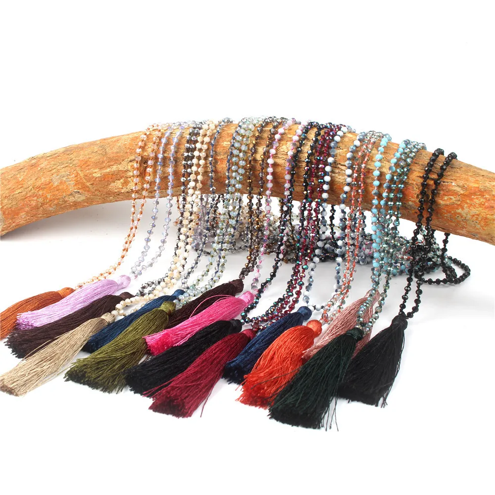 

New Tassel Necklace Silk Tassel Glass Beads Crystal Necklaces 90cm Long Necklace Women Gifts Fashion Bohemia Jewelry