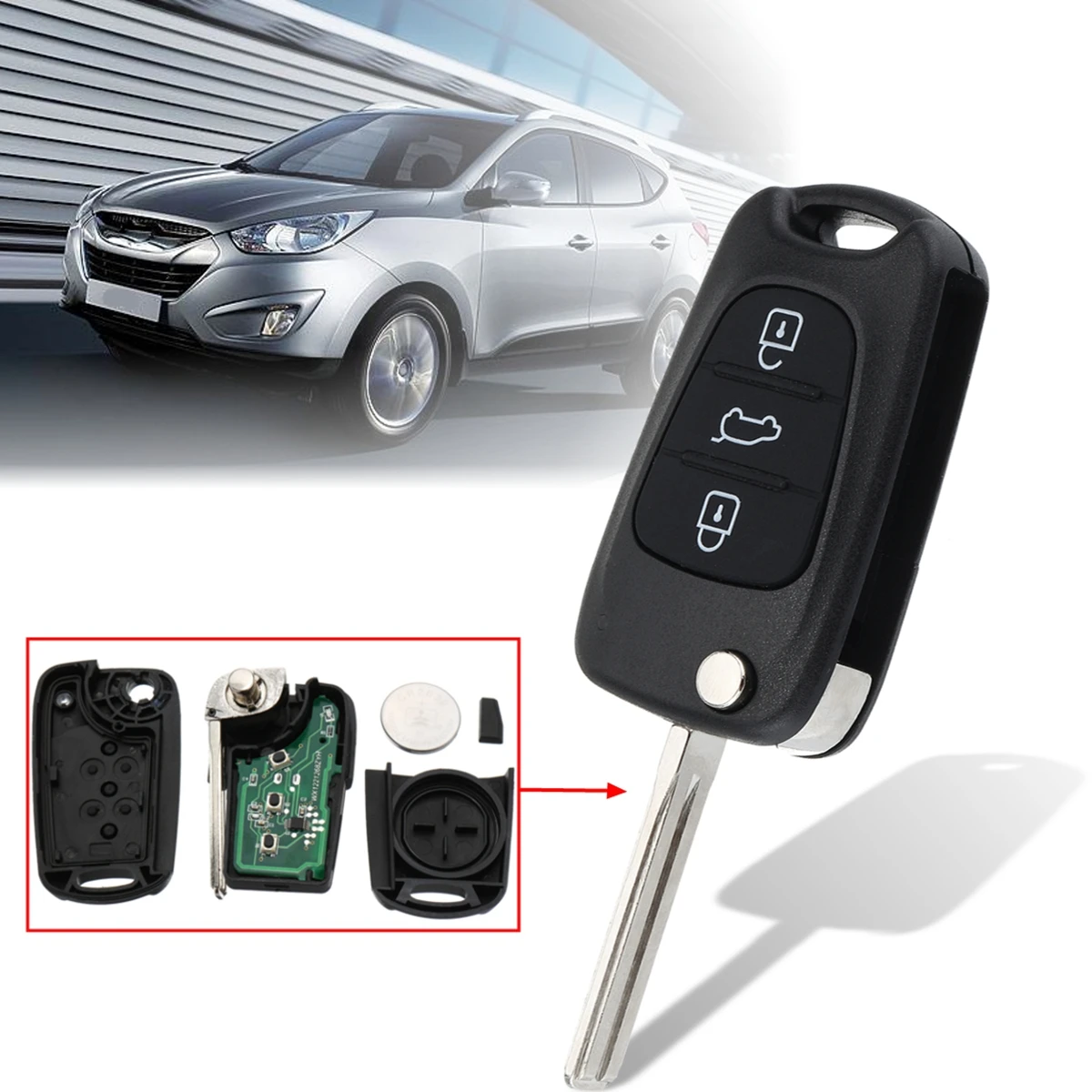 Buy 3 Buttons Car 433 MHZ Remote Flip Key Fob Case