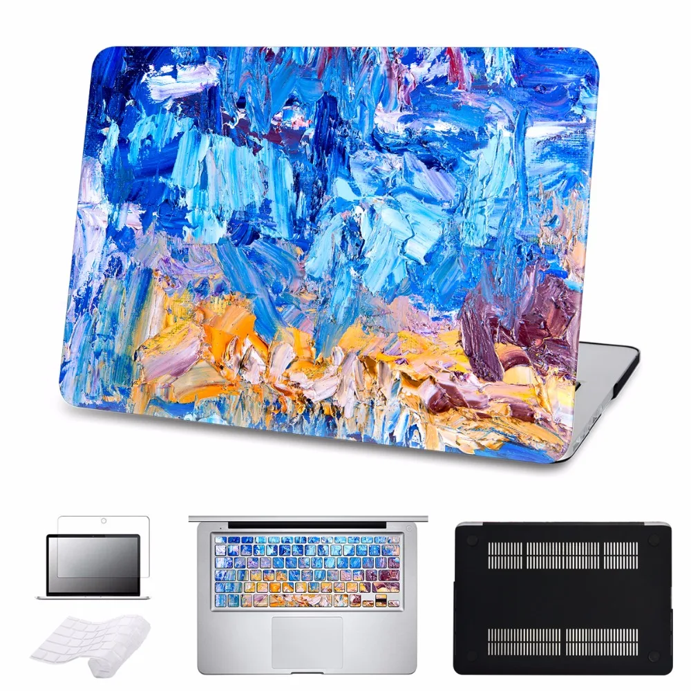 

5 in 1 Bundle Oil Painting Case For 2018 New Apple Mac Macbook Pro 15 Cover Air 11 13 15 with/out Touch bar A1706 A1707 A1708