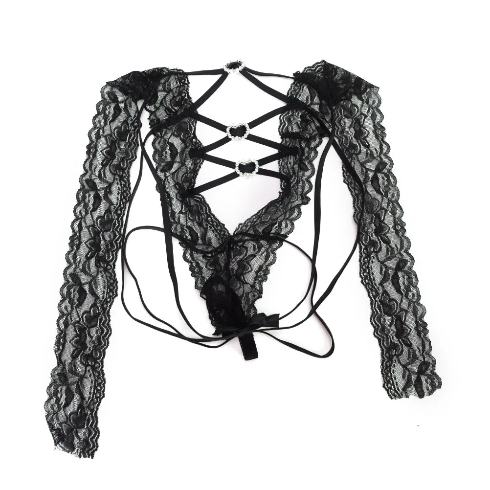 1Pcs Women Sexy Lingerie Black G String Lace Floral Sling Nightwear Underwear Sleepwear Teddies Bodysuits Wholesale