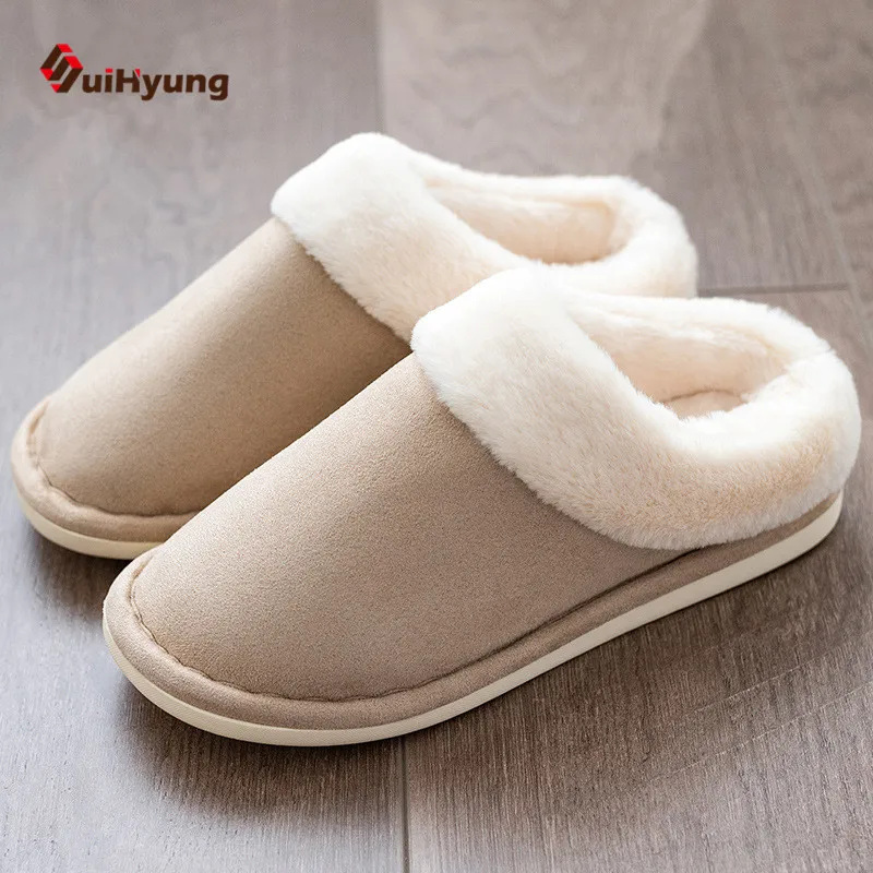 

Suihyung Winter Men's Cotton Slippers Thick Plush Warm Indoor Slippers Soft Bottom Non-slip Home Shoes Bedroom Floor Slippers