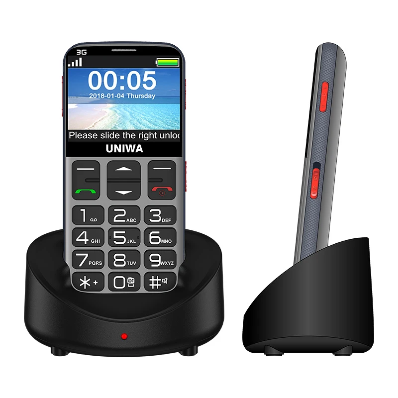 Серый UNIWA V808G мобильный телефон русская клавиатура 3g WCDMA телефон сильный фонарь мобильный телефон для пожилых людей большой SOS кнопочный телефон для пожилых людей - Цвет: Серый