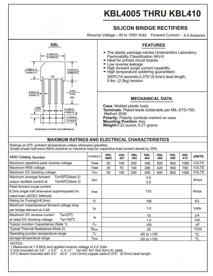 5 шт. диодный мост выпрямителя KBL406 4A 600 V