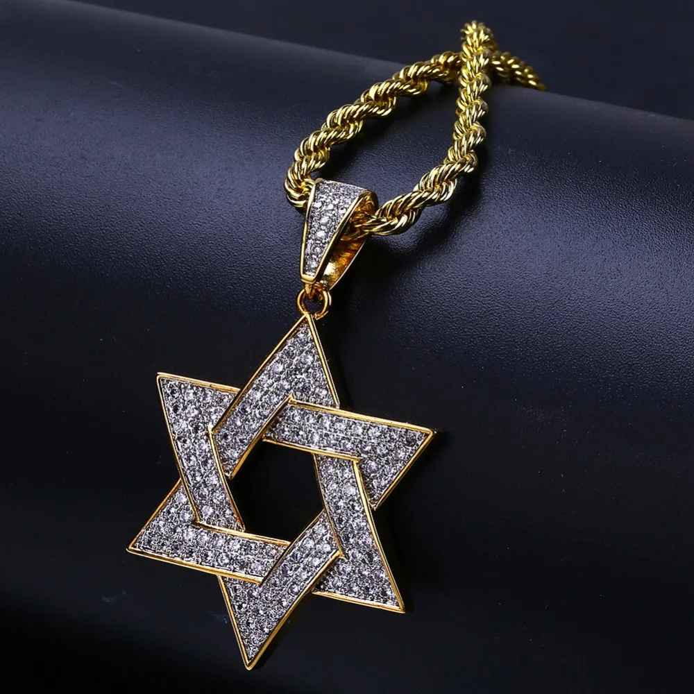 

Jewish Necklace with Men's Necklace David Star Hip-hop Pendant