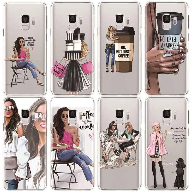 

Black Brown Hair Fashion Queen Classy Soft Case For Samsung Galaxy A7 A9 A8 A6 Plus 2018 A50 A40 A30 A60 A70 A3 A5 2017 Note 8 9
