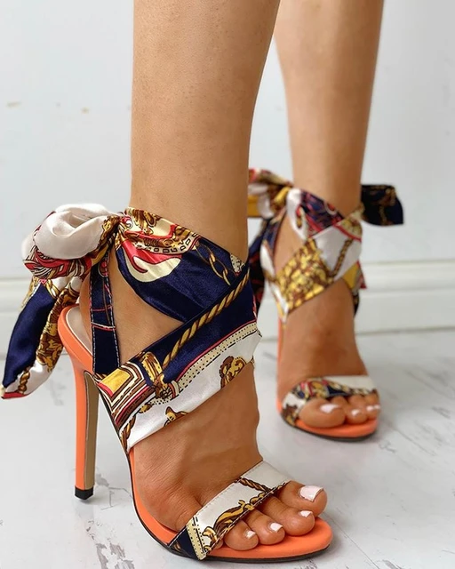 Zapatos de tacón alto lujo con cinta para mujer, Sandalias cómodas, Sexy, para fiesta, Roma, ocio, novedad de verano 2019 _ - Mobile
