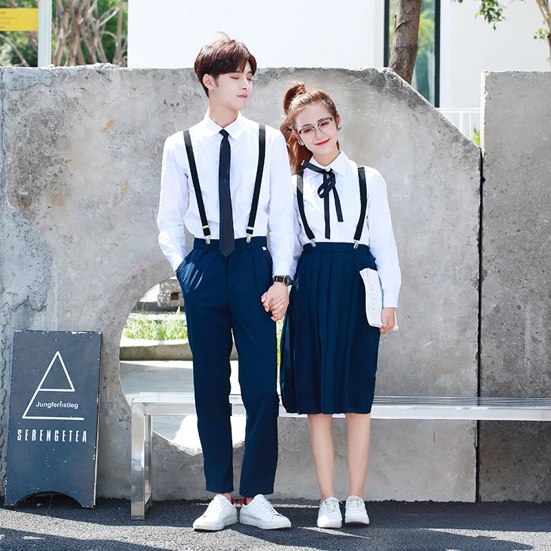 Корейская школьная форма для девочек Jk темно-синий костюм моряка японская школьная форма для мальчиков хлопковая белая рубашка+ юбка на лямках для лета и осени