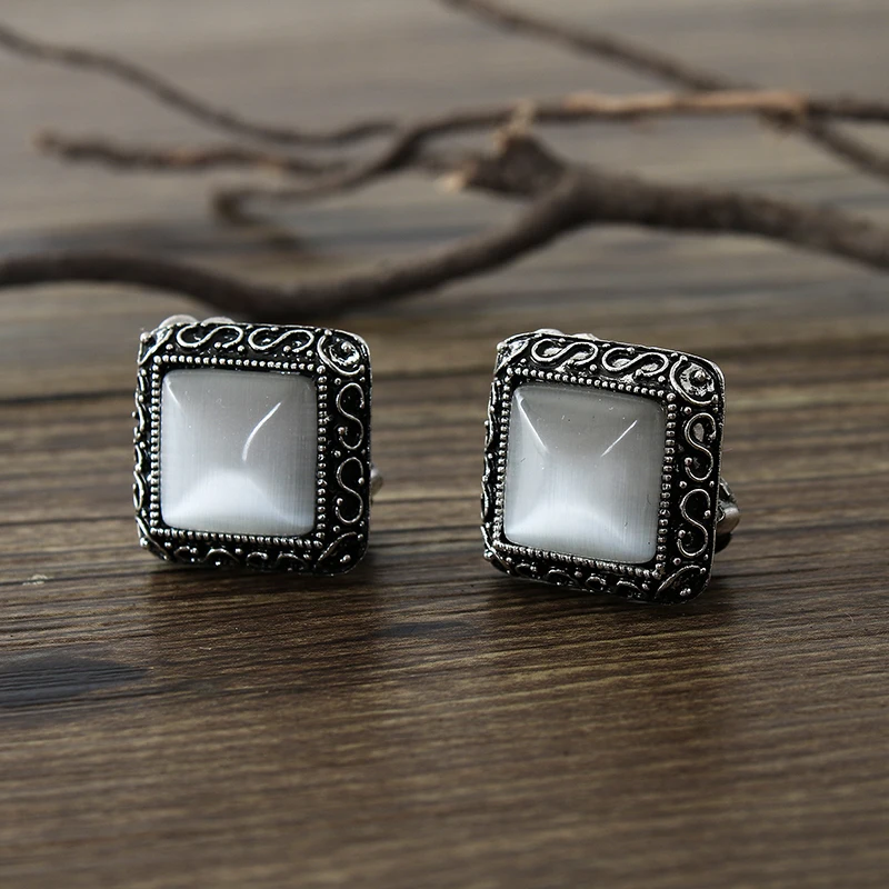 

COWNINE(TM) High Quality Square Shape Opal Rhinestone Clip on Earrings Without Piercing for Women Party Luxury Jewelry Ear Clip