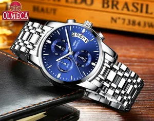 Image 2 - OLMECA montre bracelet horloge militaire pour hommes, étanche, en acier inoxydable, chronographe, à la mode, bleu 