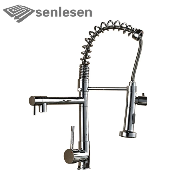 Special Offers Wholesale And Retail Polished Chrome Finish Kitchen Faucet Dual Sprayers Swivel Spouts Vessel Sink Mixer Tap Deck Mounted