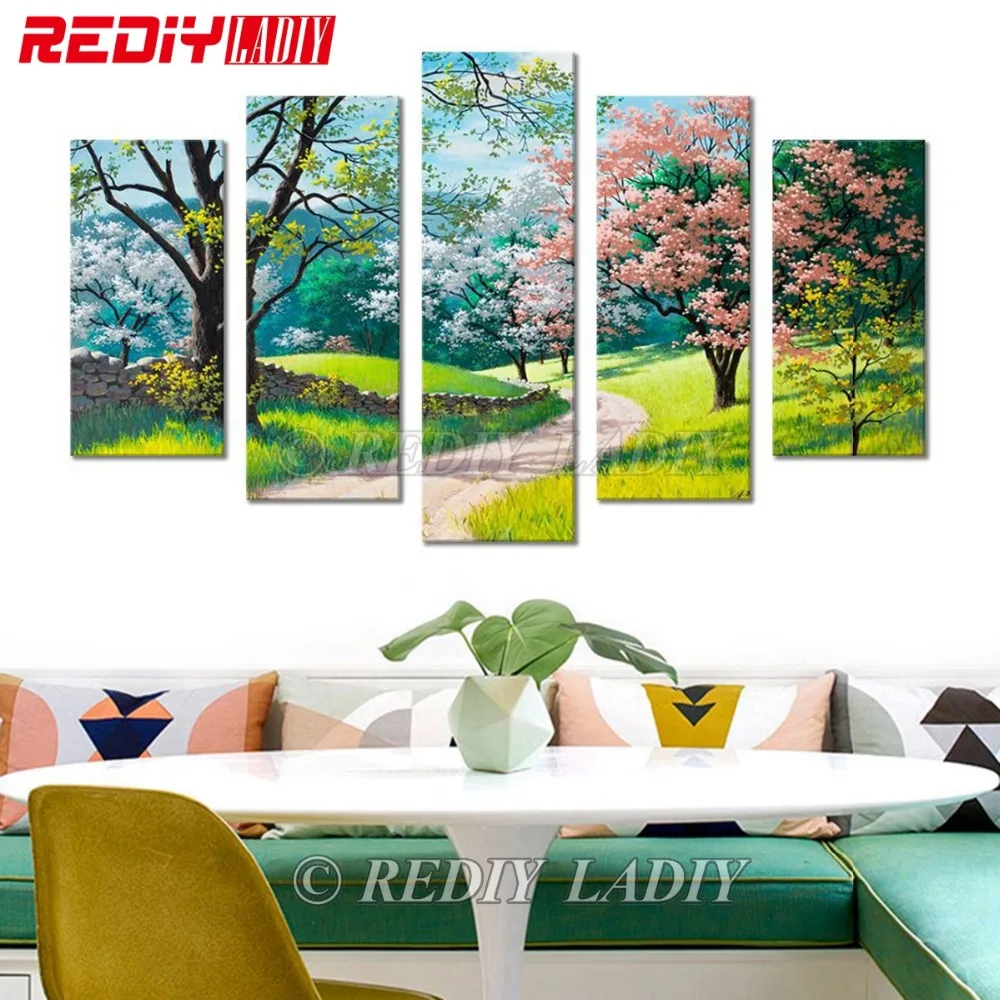 

REDIY LADIY Diamond Painting Triptych Full Diamond Embroidery Crystal Modular Picture Spring Park Mosaic Multi Pictures Wall Art