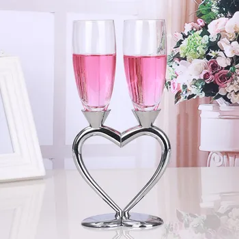 

2Pcs/Set Heart Silver Crystal Wedding Toasting Champagne Flutes Glasses Cup Marriage Bride Wedding Party Decoration Cup For Gift