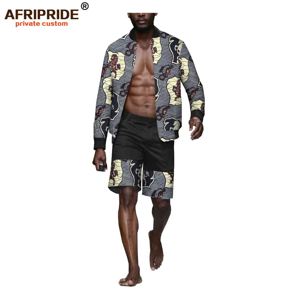 AFRIPRIDE, Африканский летний мужской повседневный костюм, гавайская рубашка с коротким рукавом+ короткие штаны, Дашики, принт, vestidos A1916001 - Цвет: 403J