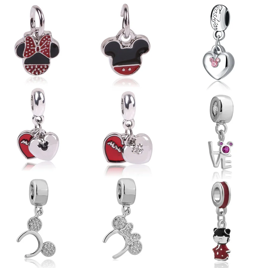 Микки Минни Маус любовь кулон с подвеской fit Pandora браслет или ожерелье с шармами DIY женские ювелирные изделия