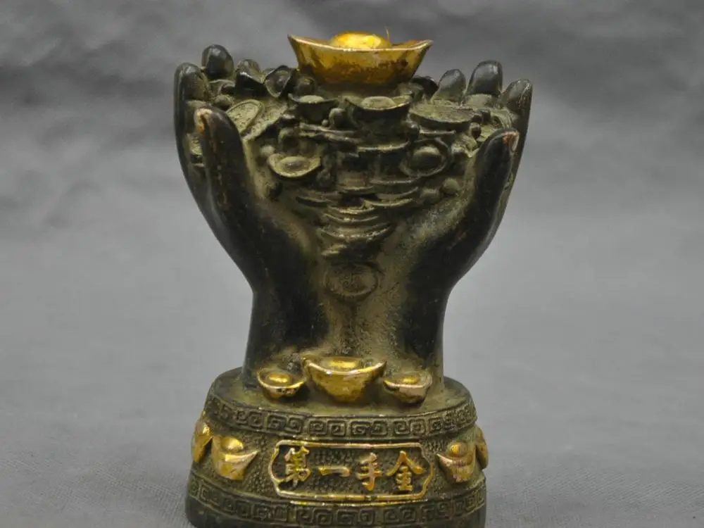 

6'' China Fengshui Bronze Hand ingot copper Lucky Statue