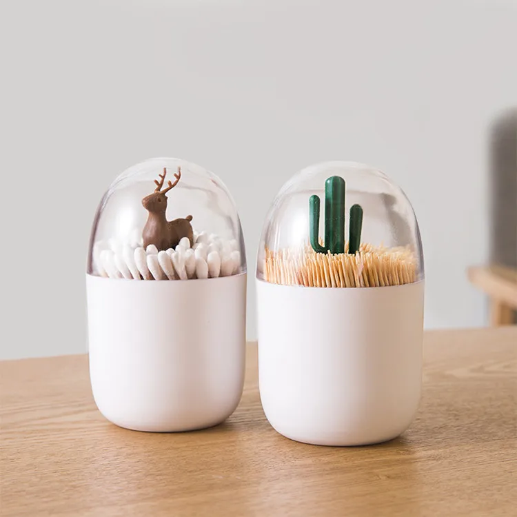  Antler Cactus Rabbit shaped Makeup organizer Cosmetic Storage Box ABS+PS Bathroom Cotton Swab Makeu