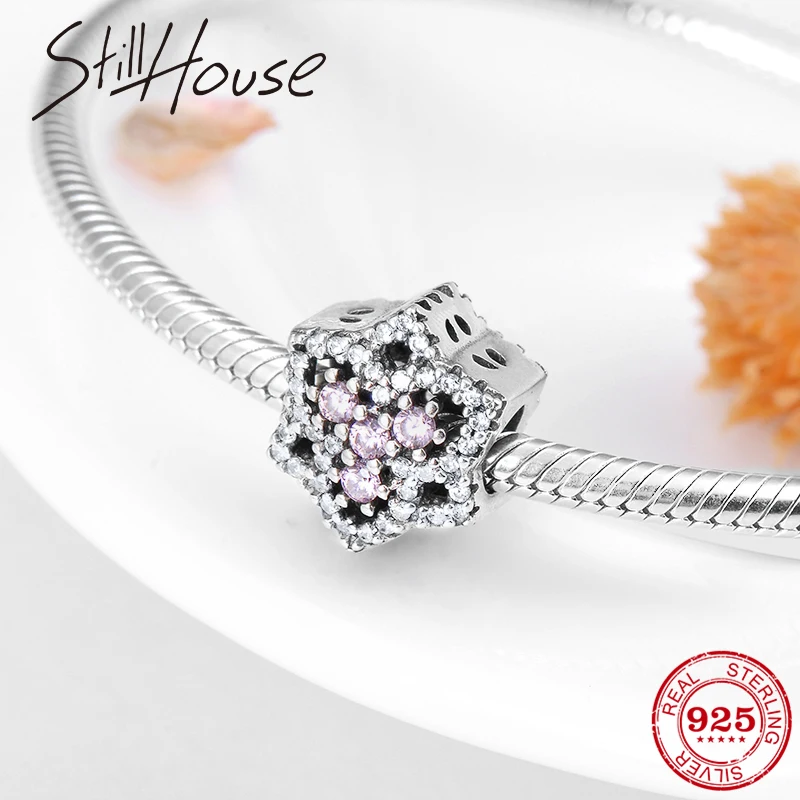 

Six pointed star Pink CZ Flowers 925 Sterling Silver charms Bead Fit Pandora Bracelet DIY Pendants & Bangles Jewelry making