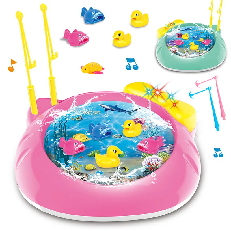 

Electric Rotating Fish Pool with Light Music Magnetic Fishing Pole Rod Fish Model Set Kid Educational Toy For Children