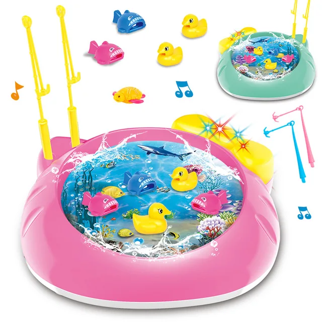  US $10.54  Electric Rotating Fish Pool with Light Music Magnetic Fishing Pole Rod Fish Model Set Kid Education