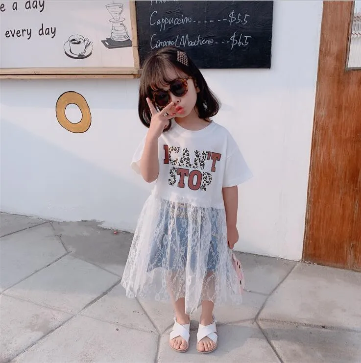 

2019 wholesale girls patchwork dress fashion cotton lace summer girls dresses 2-7 years HY91