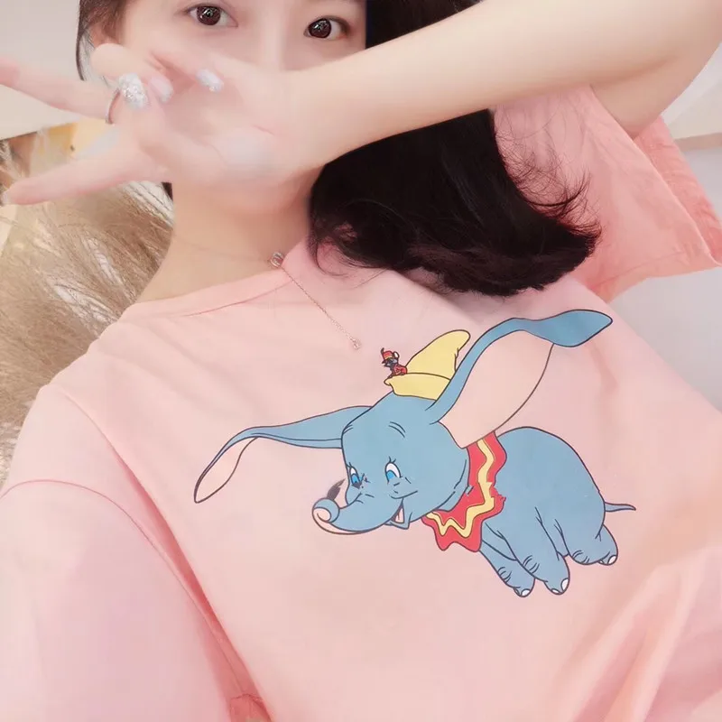 

Little Flying Elephant Chic Tshirt Women's T-shirts Tops Japanese Kawaii Ladies Ulzzang Female Korean Harajuku Clothes For Women
