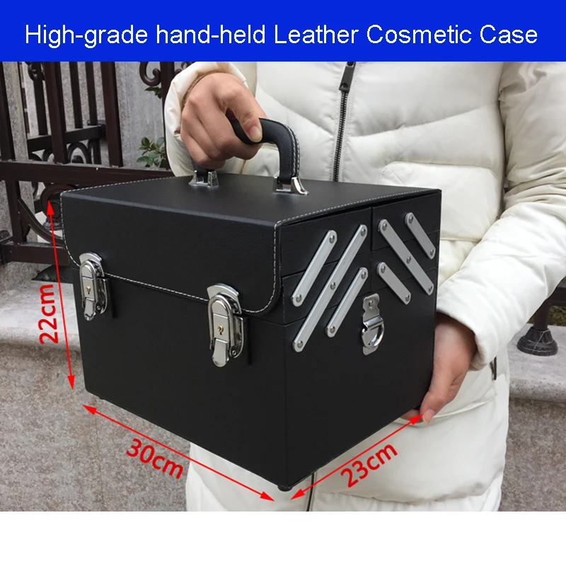 

cosmetic box High-grade hand-held leather cosmetic box double open multi-layer embroidery eyebrow tattoo collection toolbox
