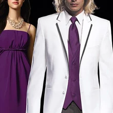 Белый блейзер фиолетовый жилет Жених Смокинги 3 шт Мужские свадебные костюмы для выпускного Лучший мужской костюм на заказ 201 куртка+ брюки+ жилет+ галстук