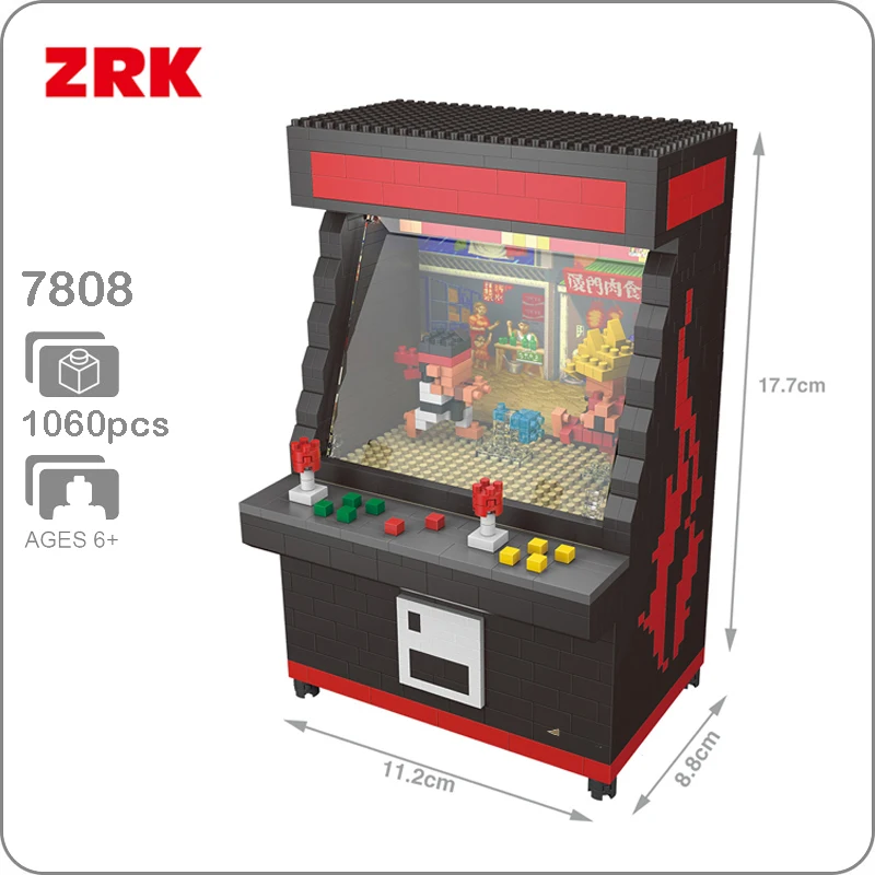 

ZRK 7808 Game Room Arcade Fighter Game Black Machine 3D Model DIY Diamond Mini Building Nano Blocks Bricks Assembly Toy Gift