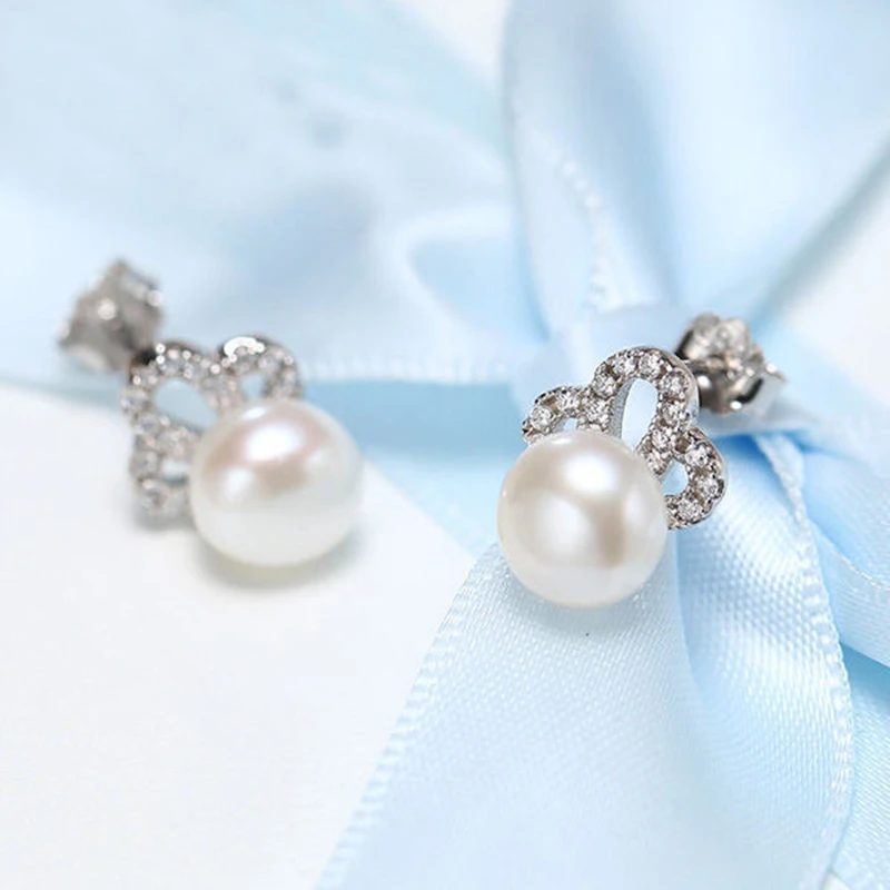 

DMCEFP062 7-8MM Crown Shape Semi-round Pearl Earrings Real 925 Sterling Silver Earrings