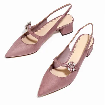 

Summer Women Pumps Slingbacks Bead Shoes Woman Med Heels Pointed Toe Lady Shoes Heels Women Shoes Woman Fashion Shoes K-117