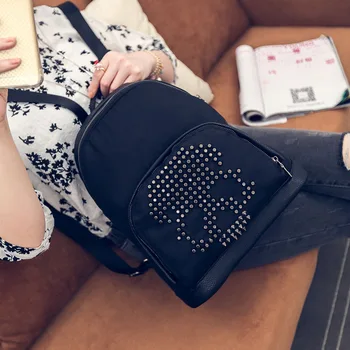 

J&Q Store Hot Selling New Skull Rivets Oxford Cloth Backpack European American Style Waterproof Women's Shoulder Bag Travel Bag