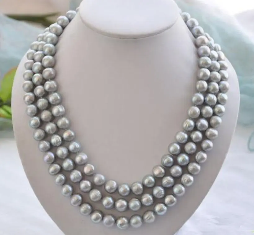 

genuine 3 row AAA 10-11mm south sea gray pearl necklace