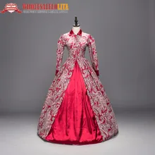 Victorian Gothic Period Red Cotton Dress Ball Gown Ghost Reenactment Witch Steampunk Costume
