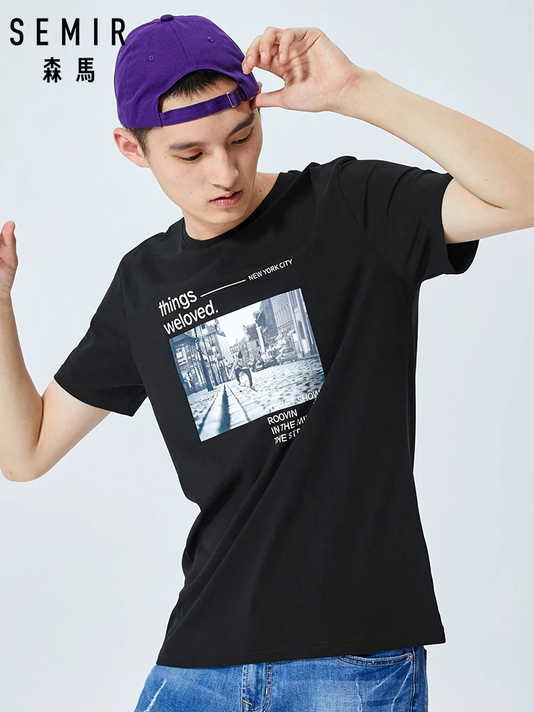 SEMIR Round neck pullover short sleeve T-shirt men 2019 new urban character print summer trend elastic top t shirt casual | Мужская