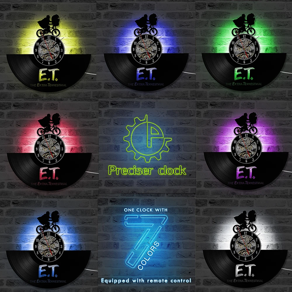 Черный полый CD пластинка светодиодный часы E.T. экстра-наземная виниловая запись креативный художественный Декор Античный стиль подвесные часы - Цвет: LED with 7colors