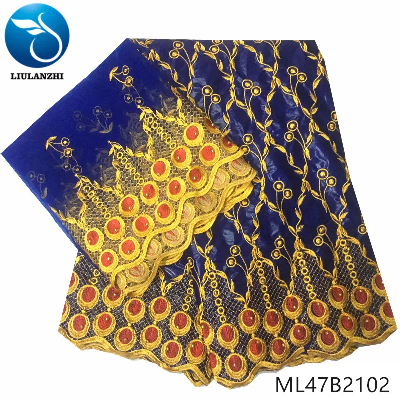 

LIULANZHI Bazin riche fabrics Fashion style embroidery beads cotton getzner fabric 7yards african bazin lace fabric ML47B21