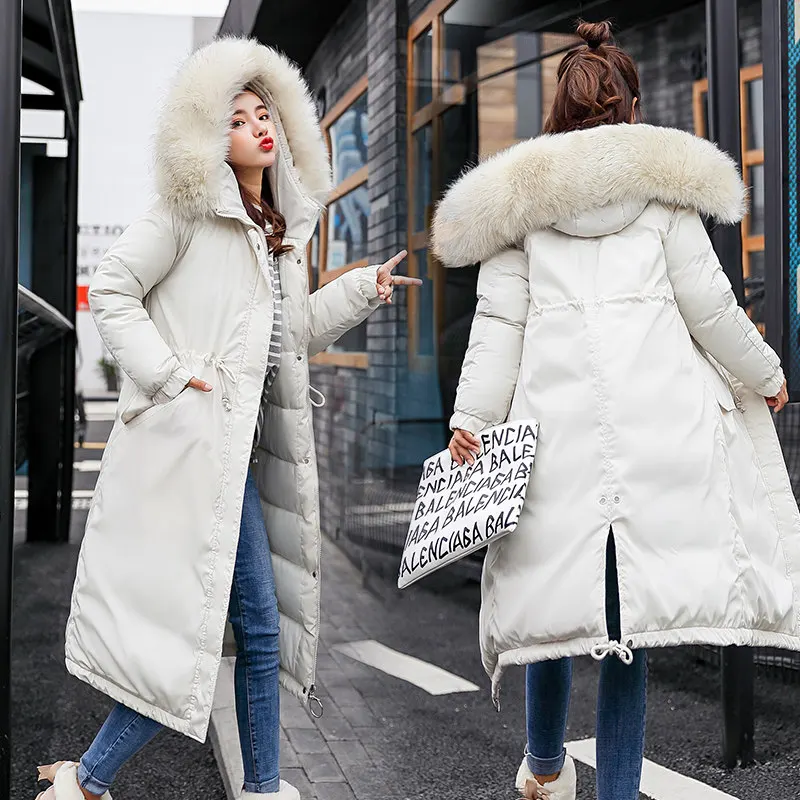 QIHUANG Fashion Big Fur Collar Hooded Long Women's Down Coat Winter Thicken High Quality Down Cotton Padded Women Down Jacket QIHUANG Fashion Big Fur Collar Hooded Long Women's Down Coat Winter Thicken High Quality Down Cotton Padded Women Down Jacket