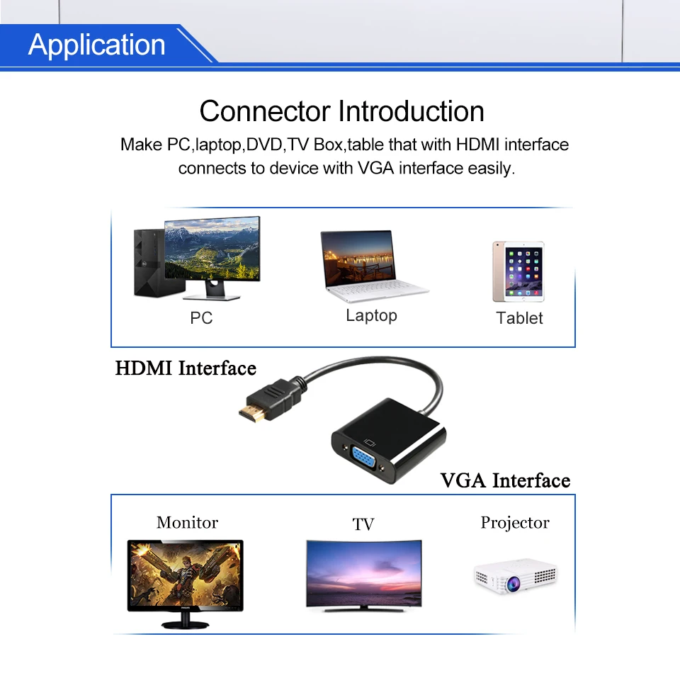 VERI Male to Female 1.4 Version HDMI to VGA Converter HD Adapter Cable for PC Laptop Tablet Support 1080P HDTV TV Video Card (4)