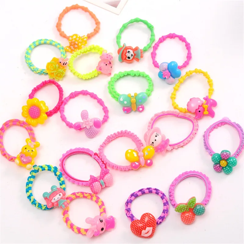 

10Pcs/Lot Elastic Hair Bands Girls Hair Accessories Flower Ring Ropes Bow Rubber Band Kids Headband Solid Scrunchy Cute Hairband