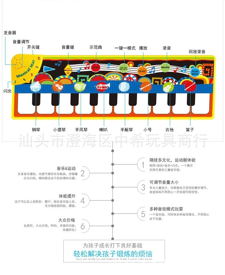 Детский игровой коврик для ползания Музыкальный Игровой Коврик фортепианный музыкальный коврик ковер рекордер ковер одеяло Ранние развивающие игрушки для детей