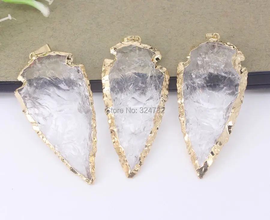 

5pcs Nature Druzy Clear Quartz Arrow pendant,Gold Metal Quartz Gem stone Arrowhead pendant For Jewelry Making