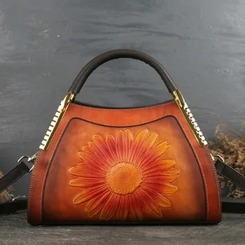 

2019 New Luxury Women Genuine Leather Handbags Ladies Retro Elegant Shoulder Messenger Bag Cow Leather Handmade Womans Bags